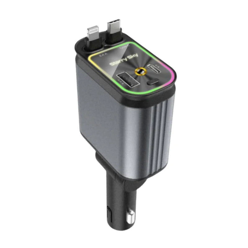 4-in-1 - Retractable Car Charger with Starry Light