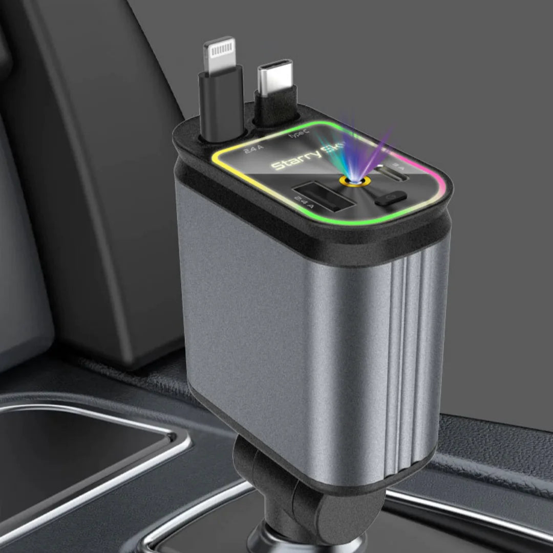 4-in-1 - Retractable Car Charger with Starry Light