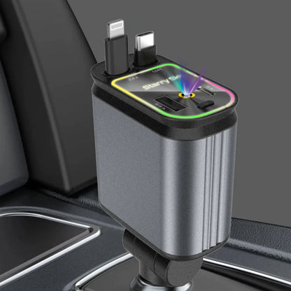 4-in-1 - Retractable Car Charger with Starry Light