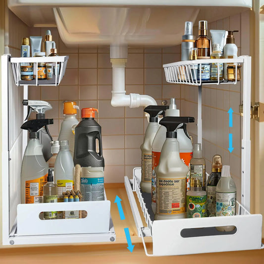 Under Sink Organizer and Storage Height Adjustable Pull Out Cabinet Kitchen Sink Organizer