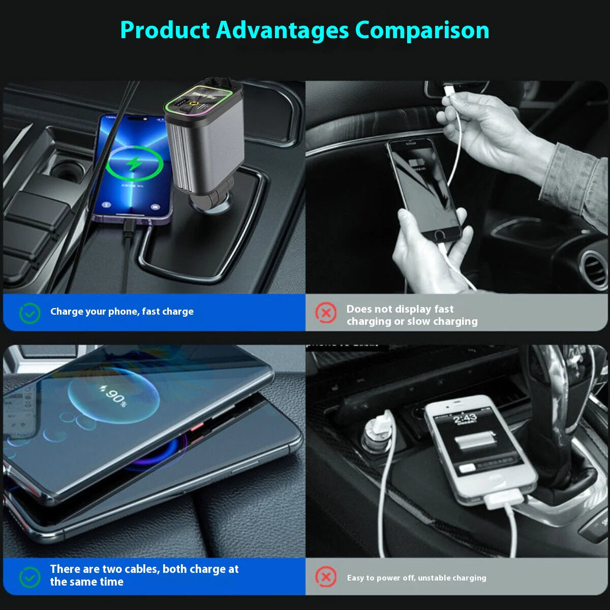 4-in-1 - Retractable Car Charger with Starry Light